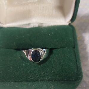 Sterling Silver Blue Sapphire Cz Ring with Dark Blue Stone Sz9 Men's